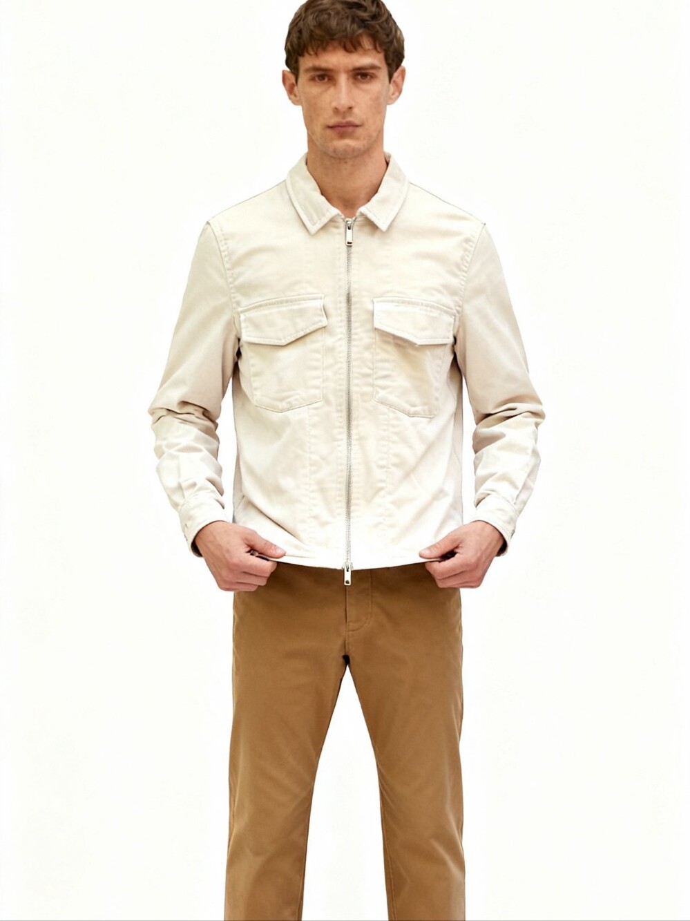 Zara Full-Zip Jacket In Cream Size S